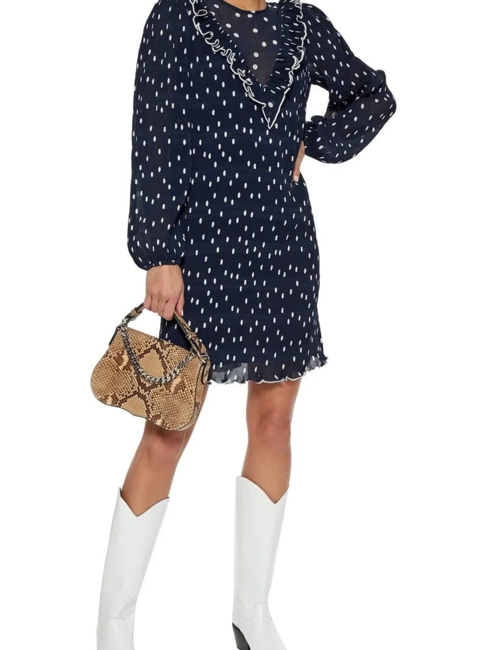 GANNI Lowell Ruffle-Trimmed Polka-Dot Plissé-Georgette Mini Dress